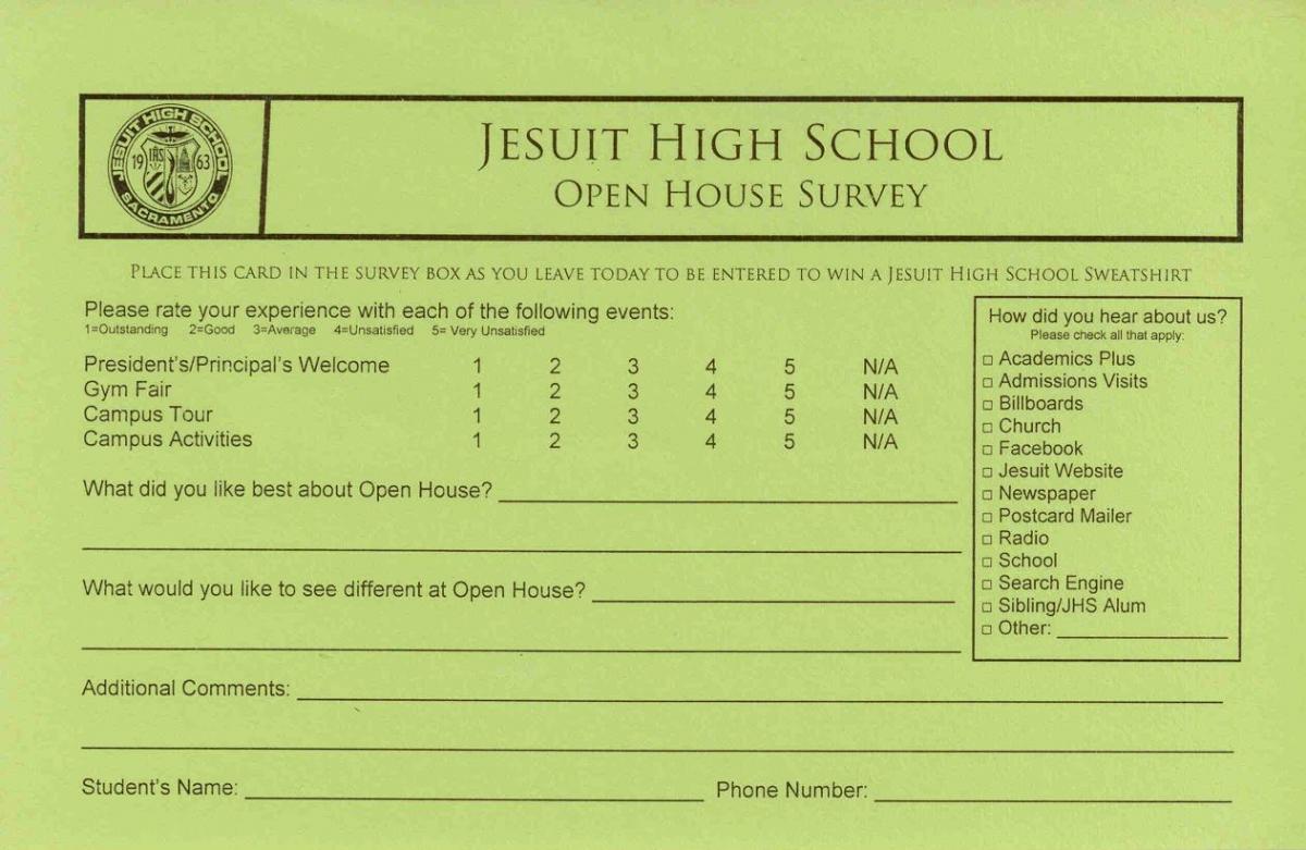 Survey For Gift Card - open house survey cards jesuit high school Survey For Gift Card - open house survey cards jesuit high school