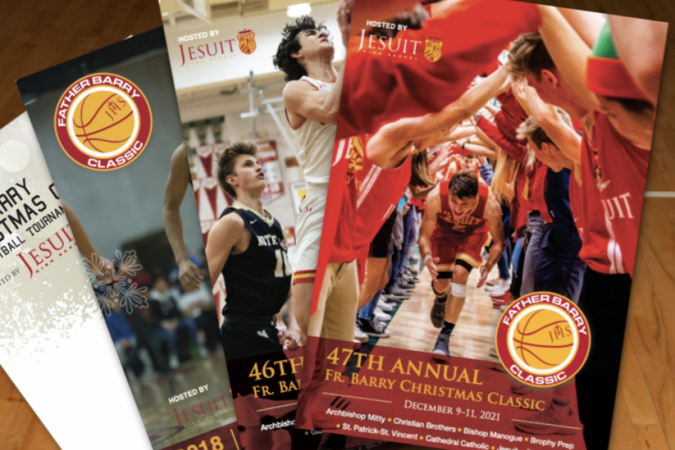 image of current and past programs fanned out across an indoor basketball court