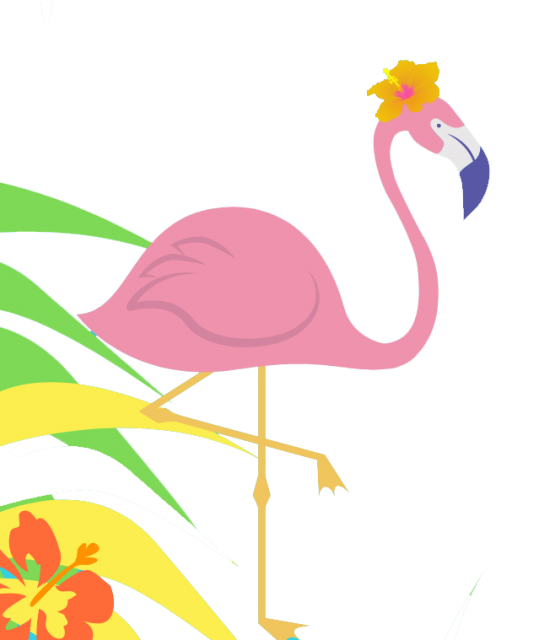 illustration of brightly colored flamingo and flowers
