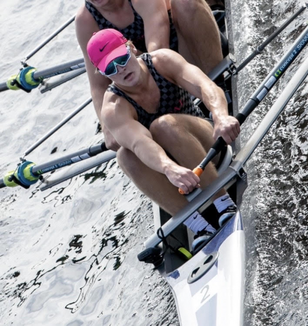 Rower and Jesuit High School student Louis Gallia '20 competing in the 2019 Head of the Charles Regatta in the Charles River, which separates Boston and Cambridge, Massachusetts.