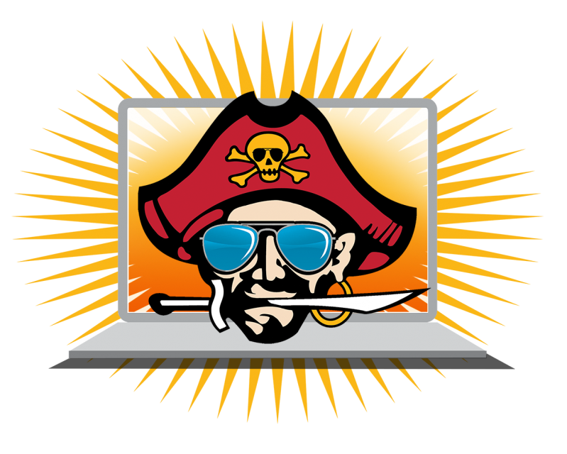 Image of mascot with sunglasses on an open laptop