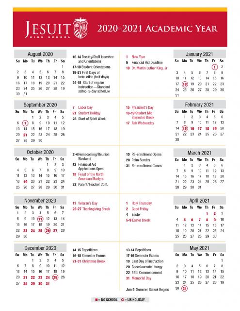 Important Dates for the 2020-2021 School Year - Jesuit High School