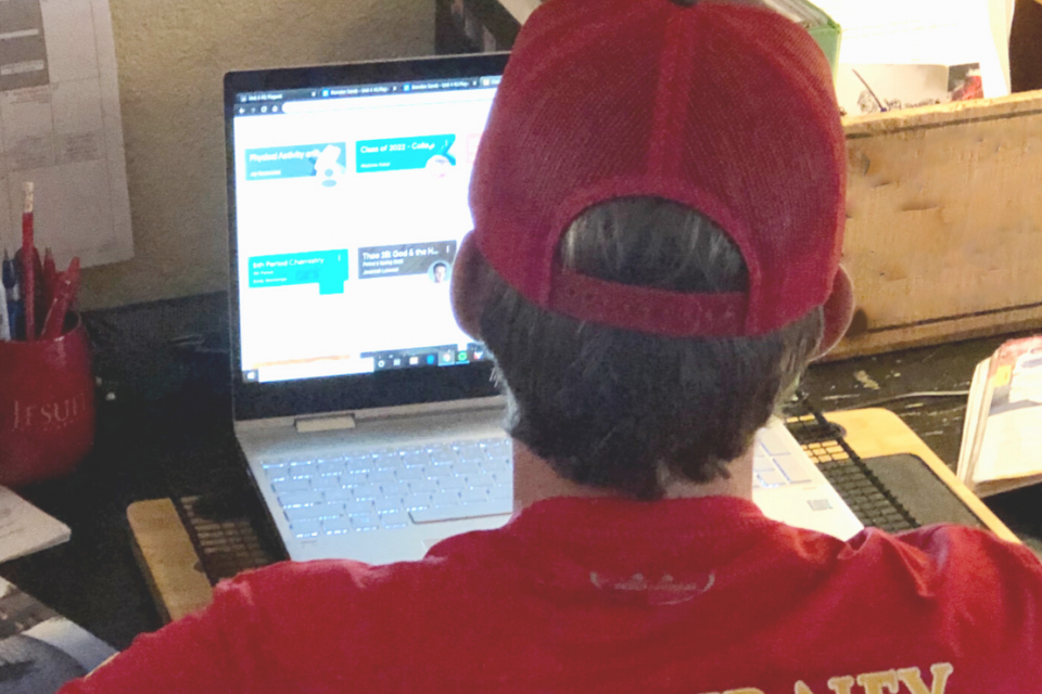 Sophomore Brenden Sands works in Google Classroom to start his school day at home.