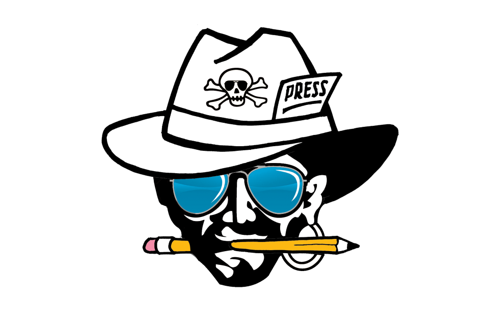 Image of mascot wearing sunglasses and fedora with pencil in his teeth