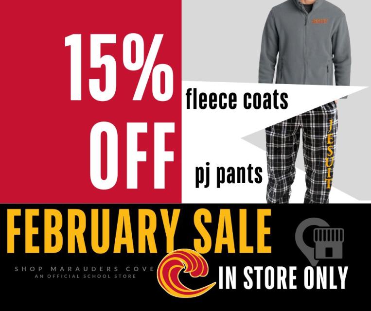 image of fleece jacket and pj pants with 15% off Feb Sale (in store only)