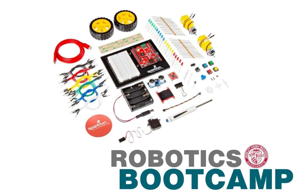 Robotics Bootcamp - shows item in kit such as wire and boards and connectors
