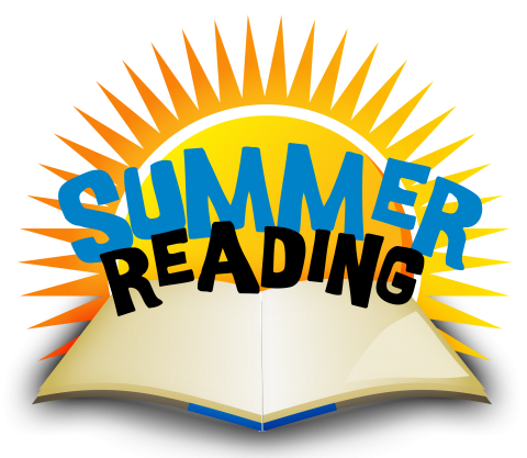 Summer reading with illustration of sun setting on an open book